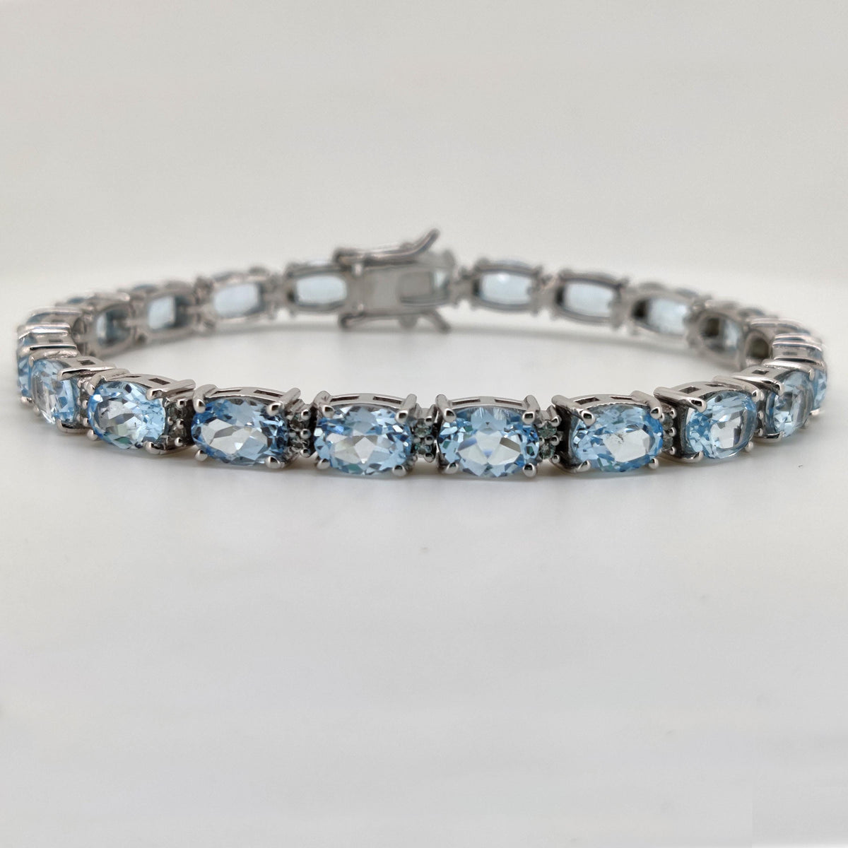 Oval Swiss Blue Topaz Tennis Bracelet, Sterling Silver, December Birthstone, Dainty Gift