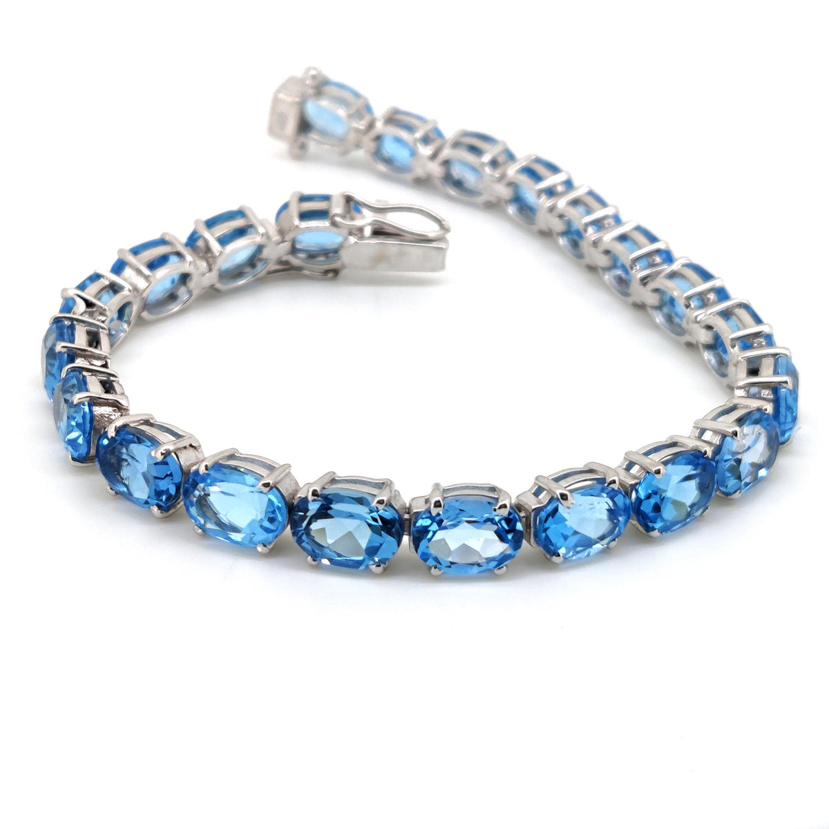 Oval Swiss Blue Topaz Tennis Bracelet, Sterling Silver, December Birthstone, Minimalist Jewelry