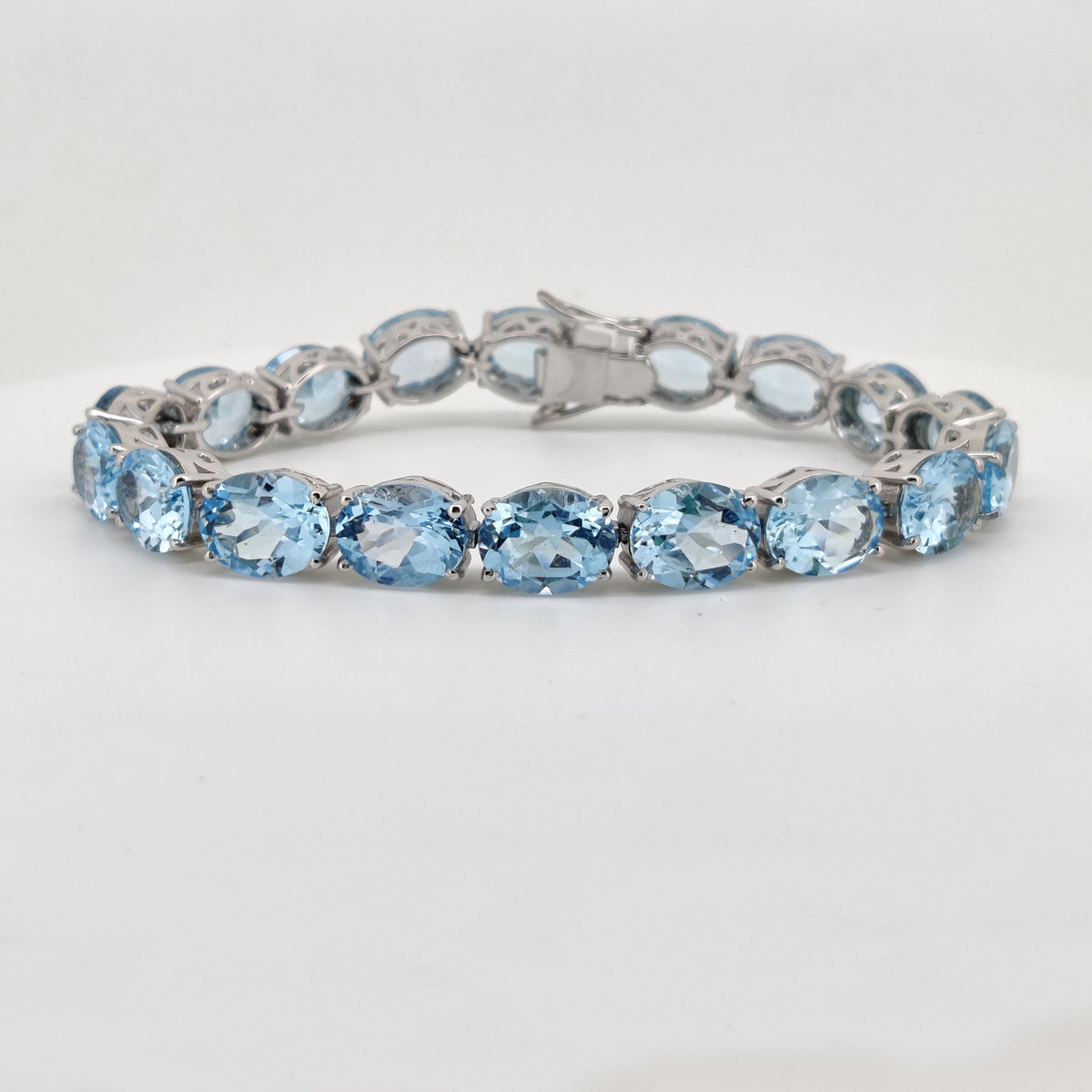 Natural Blue Topaz Sterling Silver Tennis Bracelet, December Birthstone, Minimalist Jewelry
