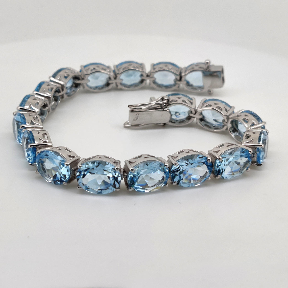 Natural Blue Topaz Sterling Silver Tennis Bracelet, December Birthstone, Minimalist Jewelry