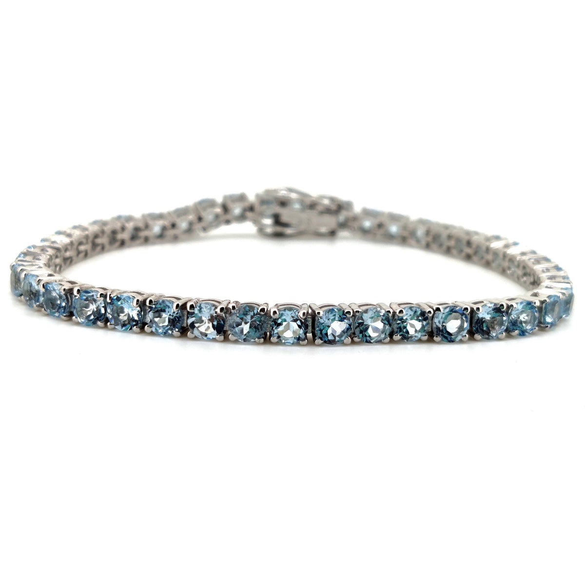Dainty Blue Topaz Tennis Bracelet: Sterling Silver Minimalist December Birthstone Jewelry