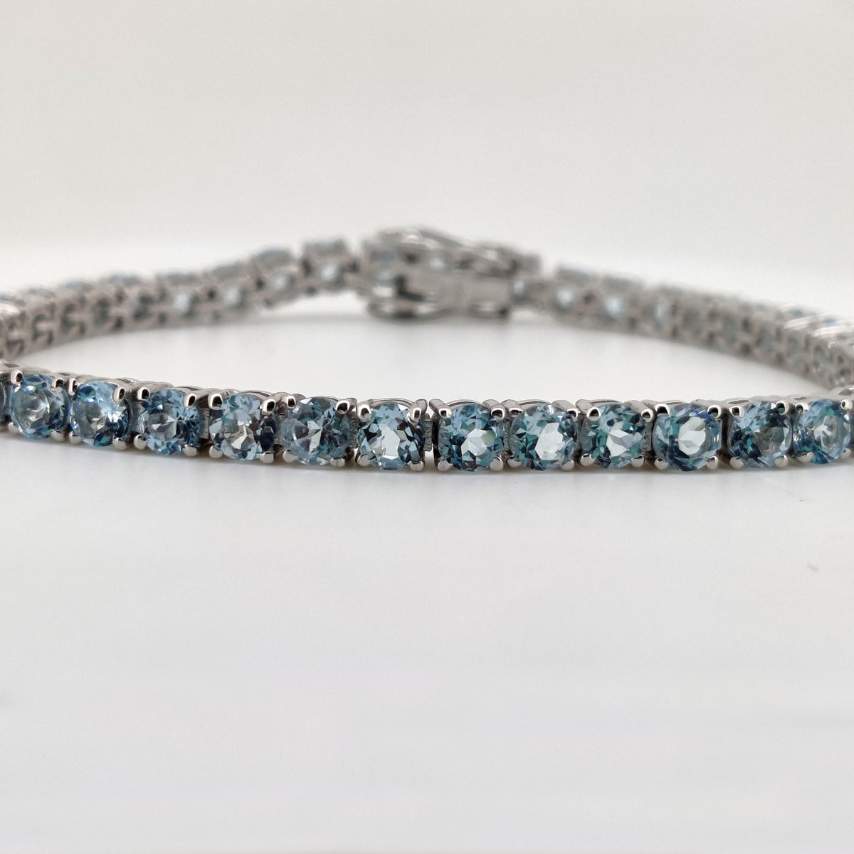Dainty Blue Topaz Tennis Bracelet: Sterling Silver Minimalist December Birthstone Jewelry