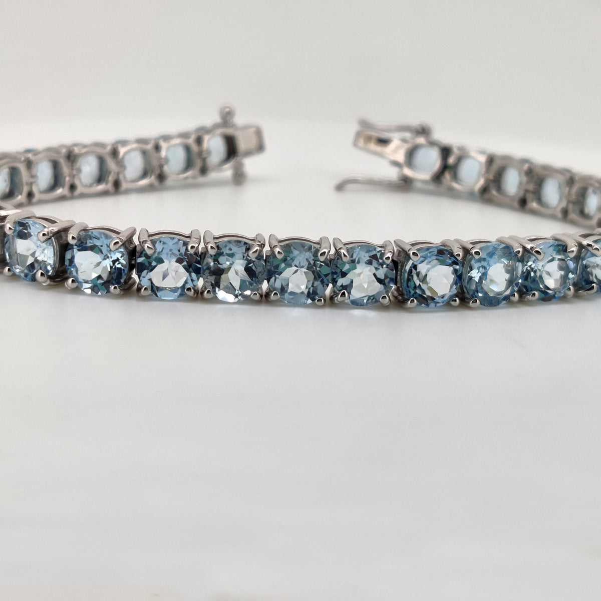 Minimalist Blue Topaz Tennis Bracelet, Sterling Silver, December Birthstone, Wedding Gift