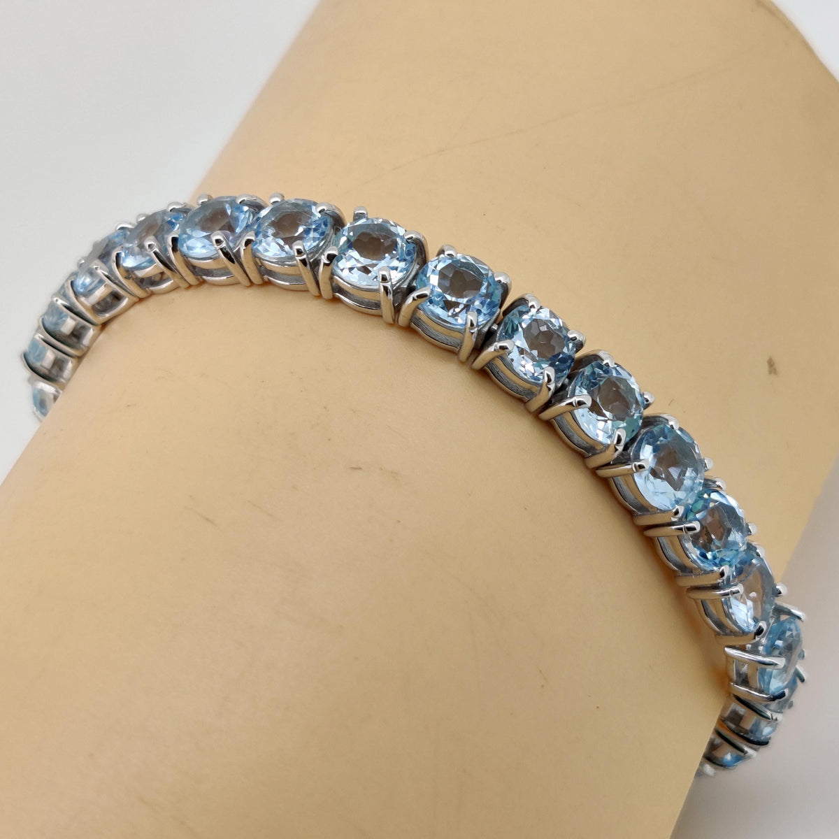 Minimalist Blue Topaz Tennis Bracelet, Sterling Silver, December Birthstone, Wedding Gift