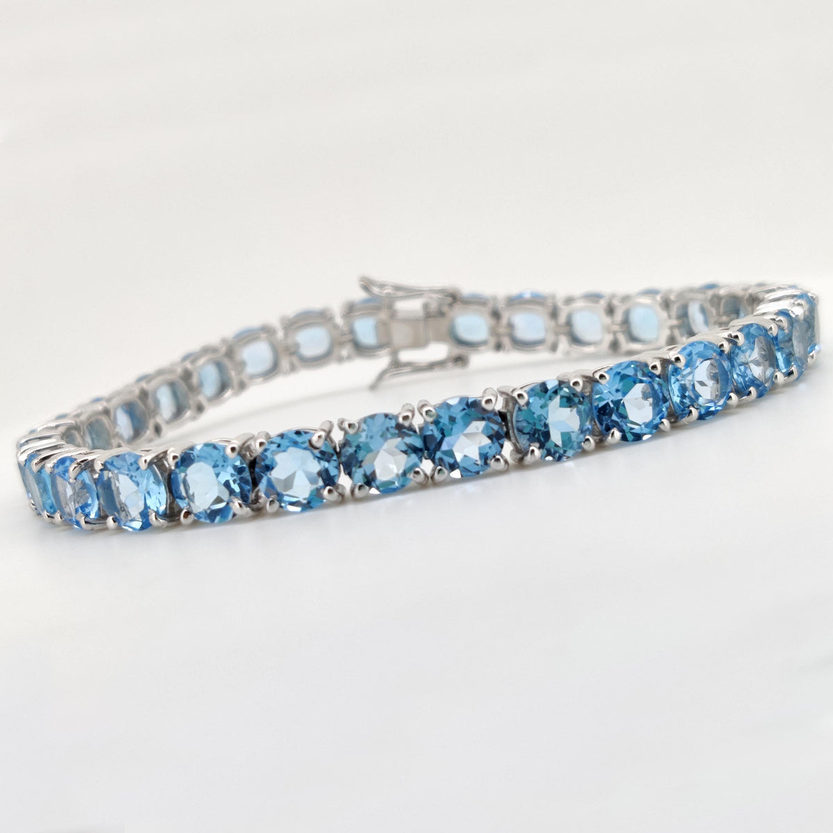 6mm Round Swiss Blue Topaz Tennis Bracelet, Sterling Silver, December Birthstone