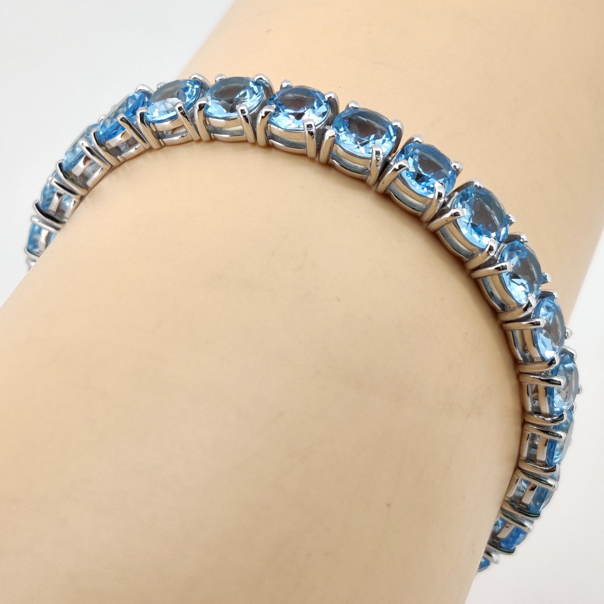 6mm Round Swiss Blue Topaz Tennis Bracelet, Sterling Silver, December Birthstone