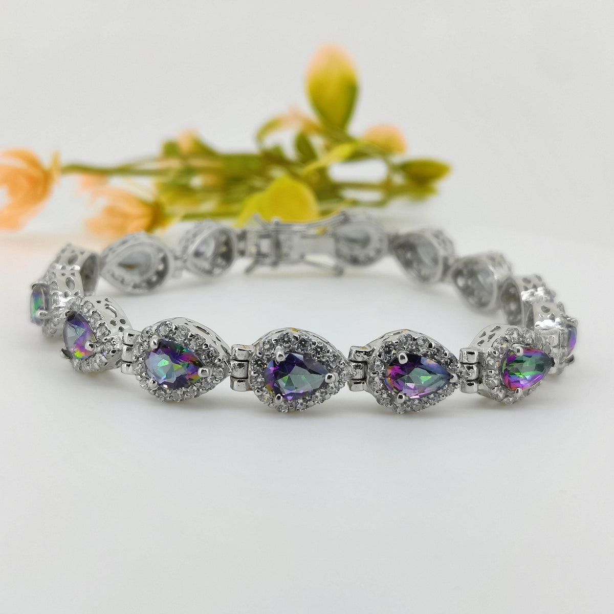 Pear Mystic Topaz Tennis Bracelet, 925 Sterling Silver, November Birthstone Jewelry