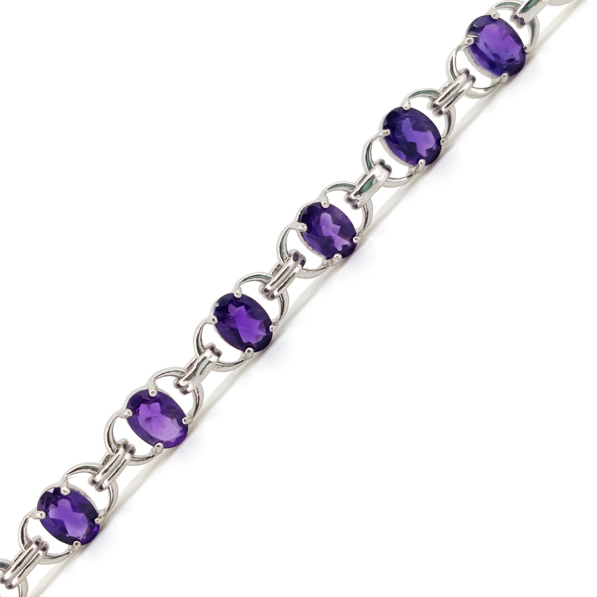 Natural Amethyst Tennis Bracelet, 7x5 mm Oval Gemstone, Sterling Silver, February Birthstone