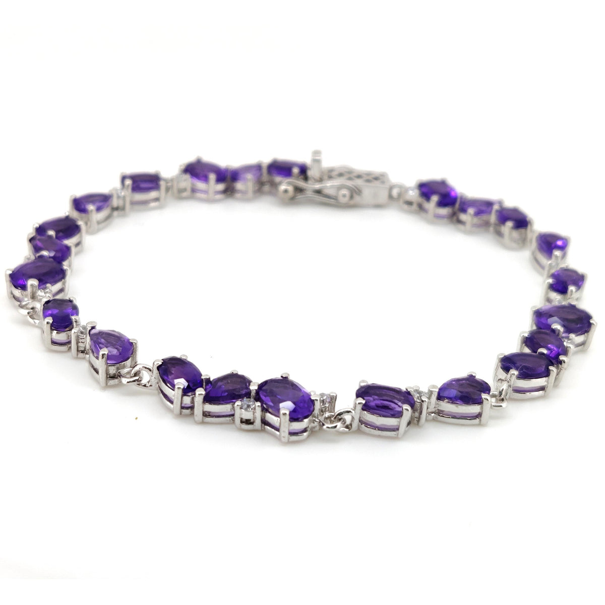 Natural Amethyst Tennis Bracelet, 925 Sterling Silver, Oval Pear Gemstones, February Birthstone