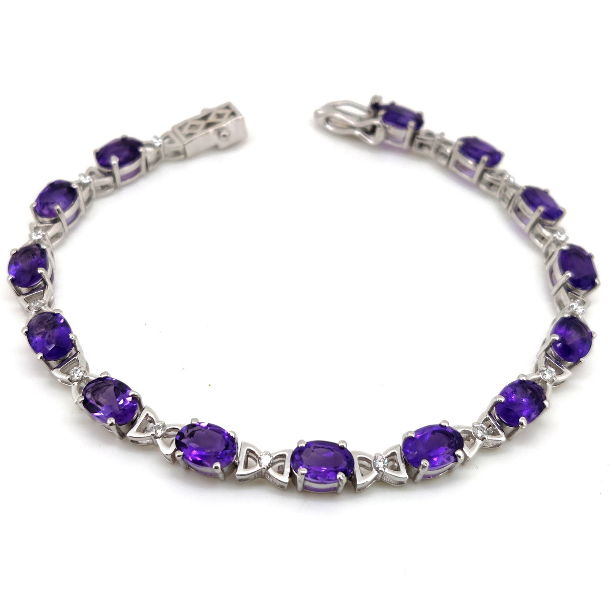Natural Amethyst Tennis Bracelet, 925 Sterling Silver, Oval Gemstone, February Birthstone
