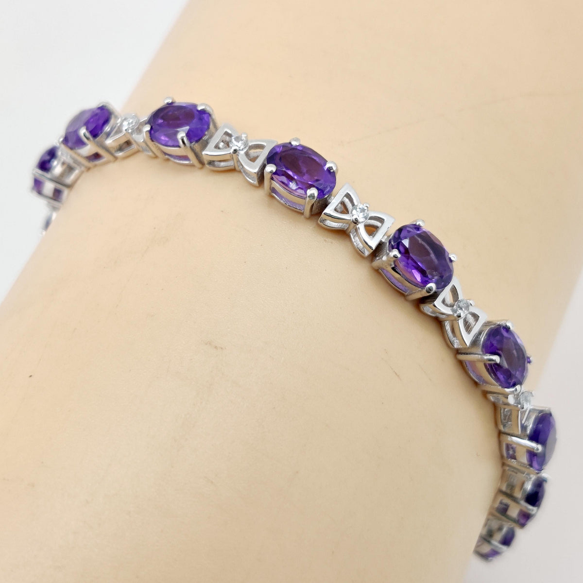 Natural Amethyst Tennis Bracelet, 925 Sterling Silver, Oval Gemstone, February Birthstone