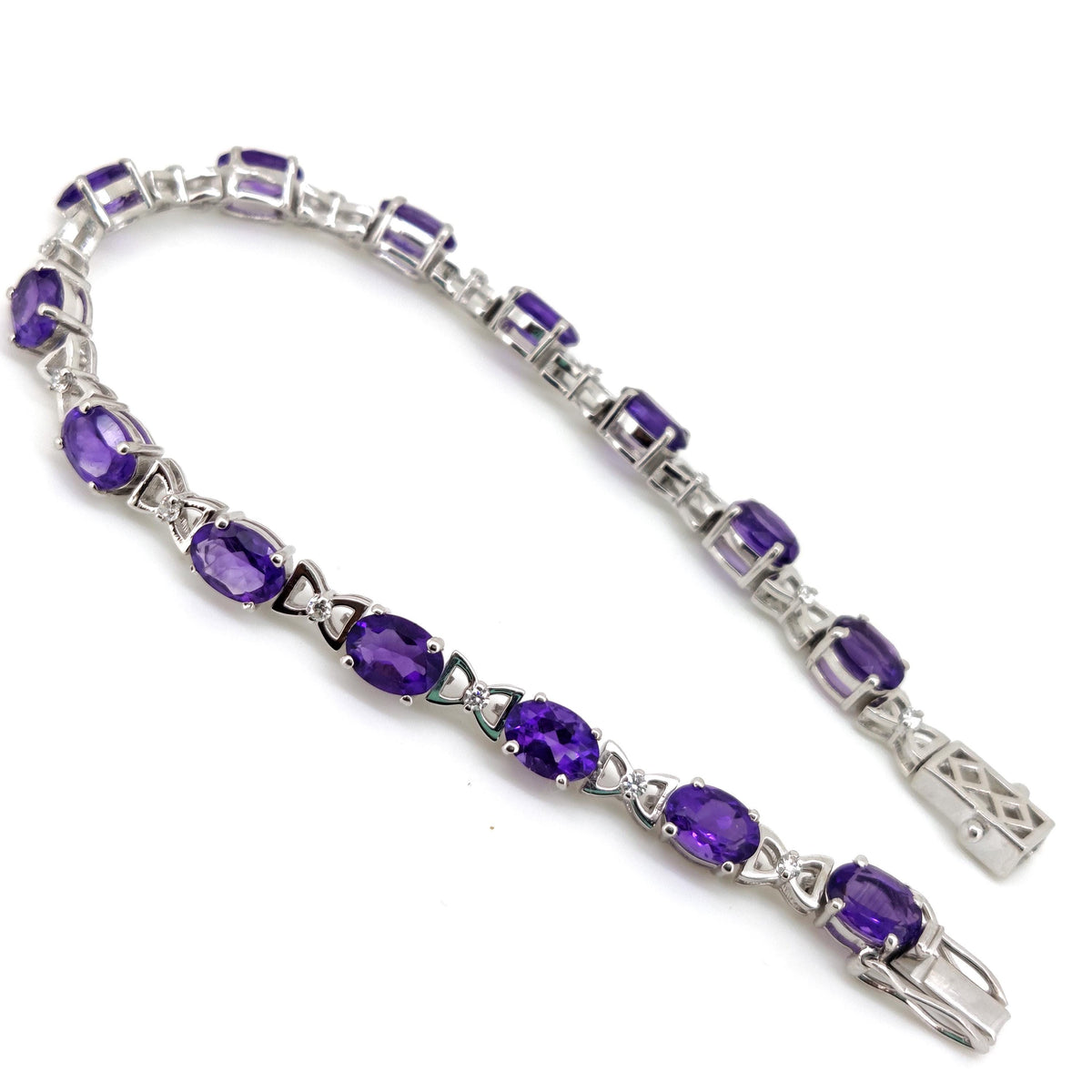 Natural Amethyst Tennis Bracelet, 925 Sterling Silver, Oval Gemstone, February Birthstone