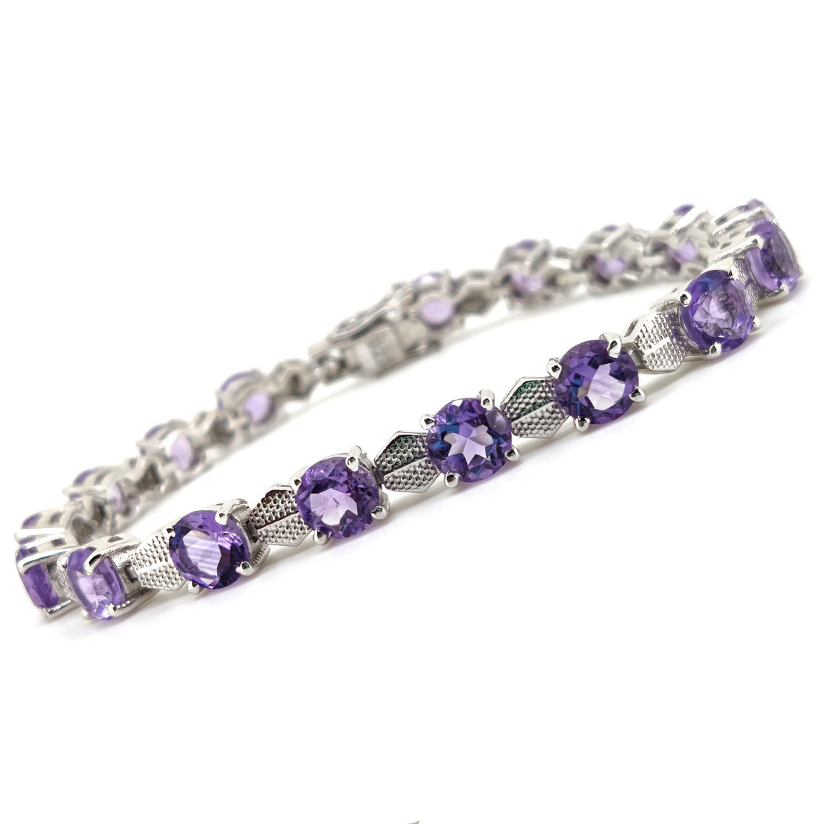 Natural Amethyst Tennis Bracelet, 925 Sterling Silver, Round Cut, February Birthstone, Wedding Jewelry