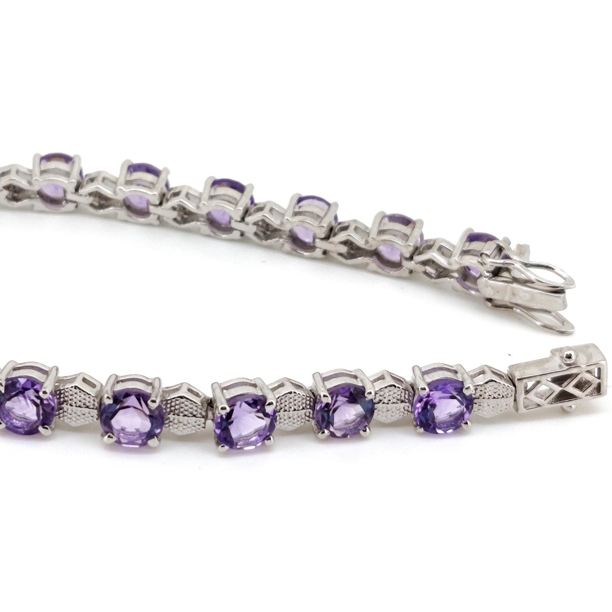 Natural Amethyst Tennis Bracelet, 925 Sterling Silver, Round Cut, February Birthstone, Wedding Jewelry