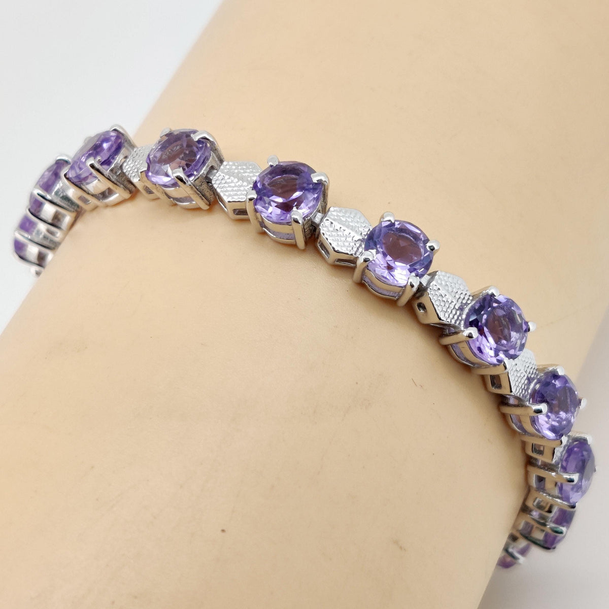 Natural Amethyst Tennis Bracelet, 925 Sterling Silver, Round Cut, February Birthstone, Wedding Jewelry