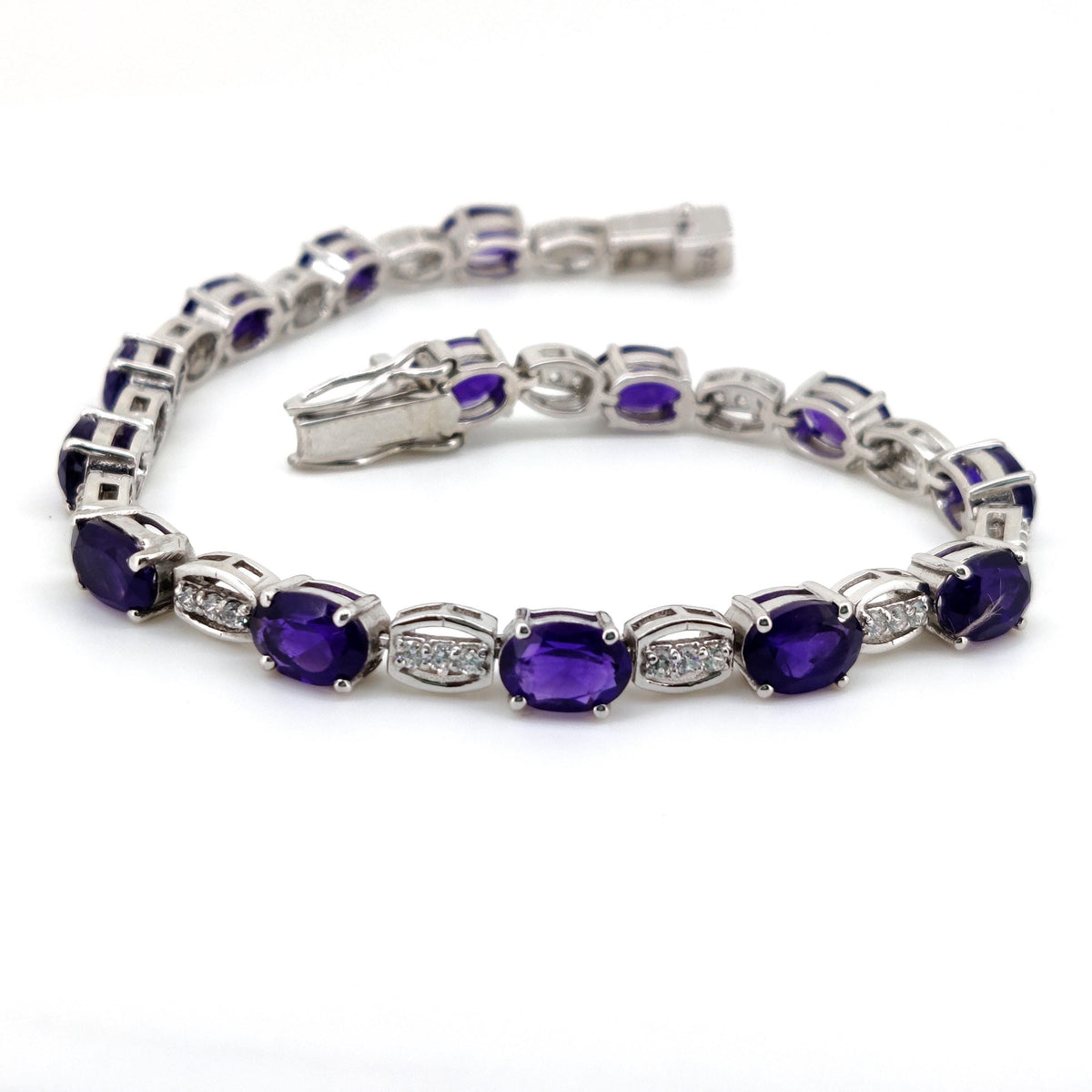 Oval Amethyst Tennis Bracelet, 925 Sterling Silver, February Birthstone, Purple Gemstone Gift