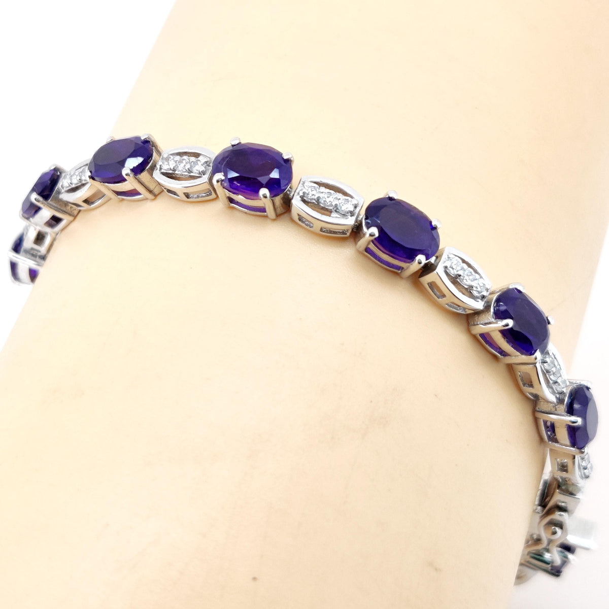 Oval Amethyst Tennis Bracelet, 925 Sterling Silver, February Birthstone, Purple Gemstone Gift
