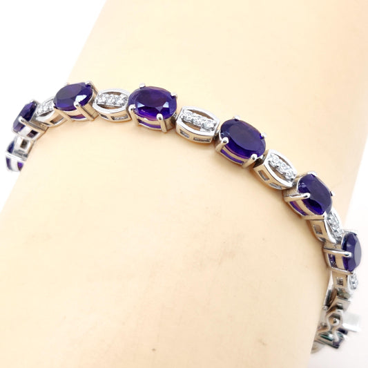 Oval Amethyst Tennis Bracelet, 925 Sterling Silver, February Birthstone, Purple Gemstone Gift