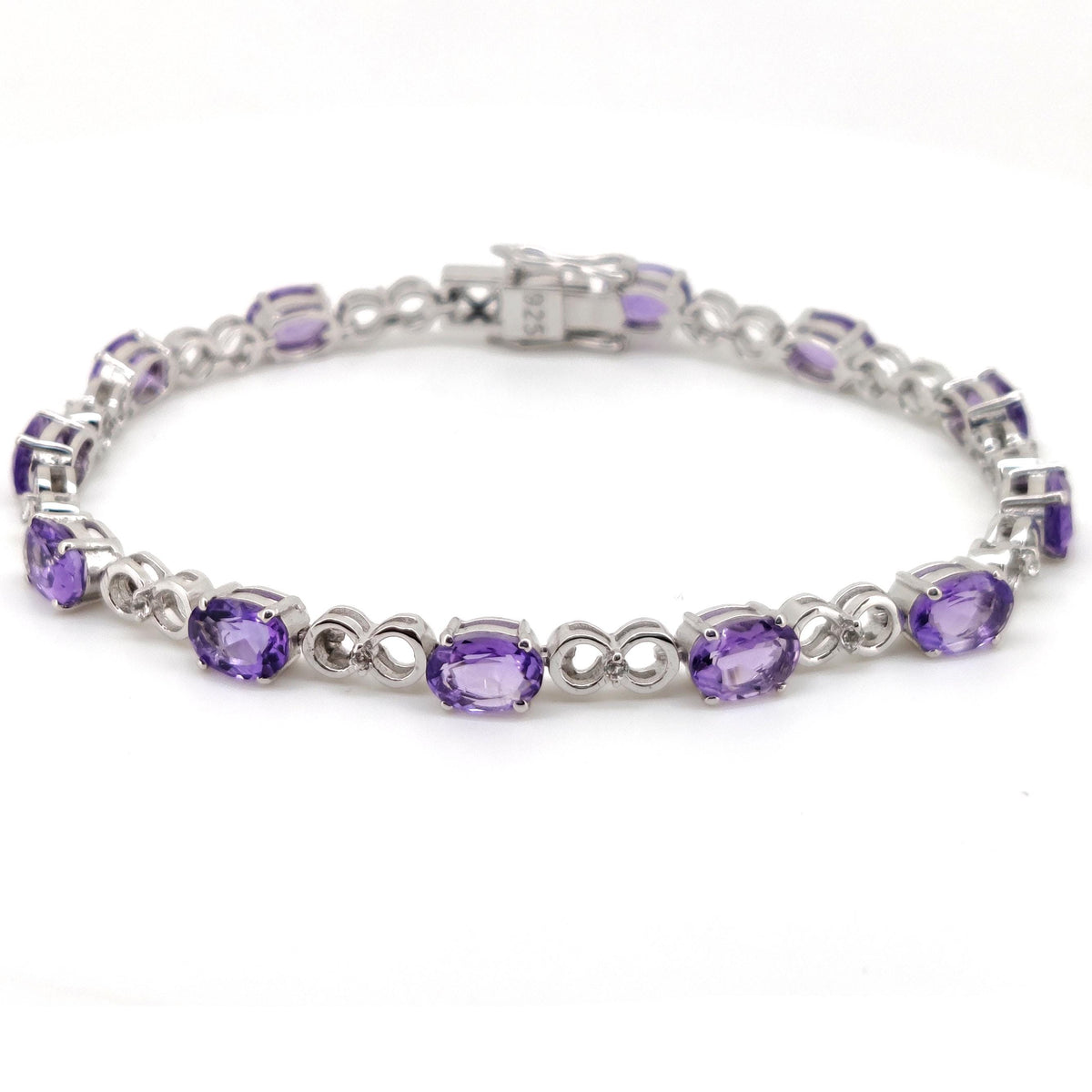 Amethyst Tennis Bracelet, Sterling Silver, Oval Purple Gemstone, February Birthstone Jewelry