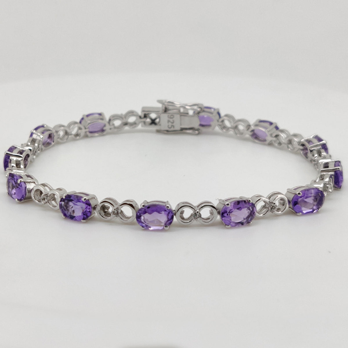 Amethyst Tennis Bracelet, Sterling Silver, Oval Purple Gemstone, February Birthstone Jewelry