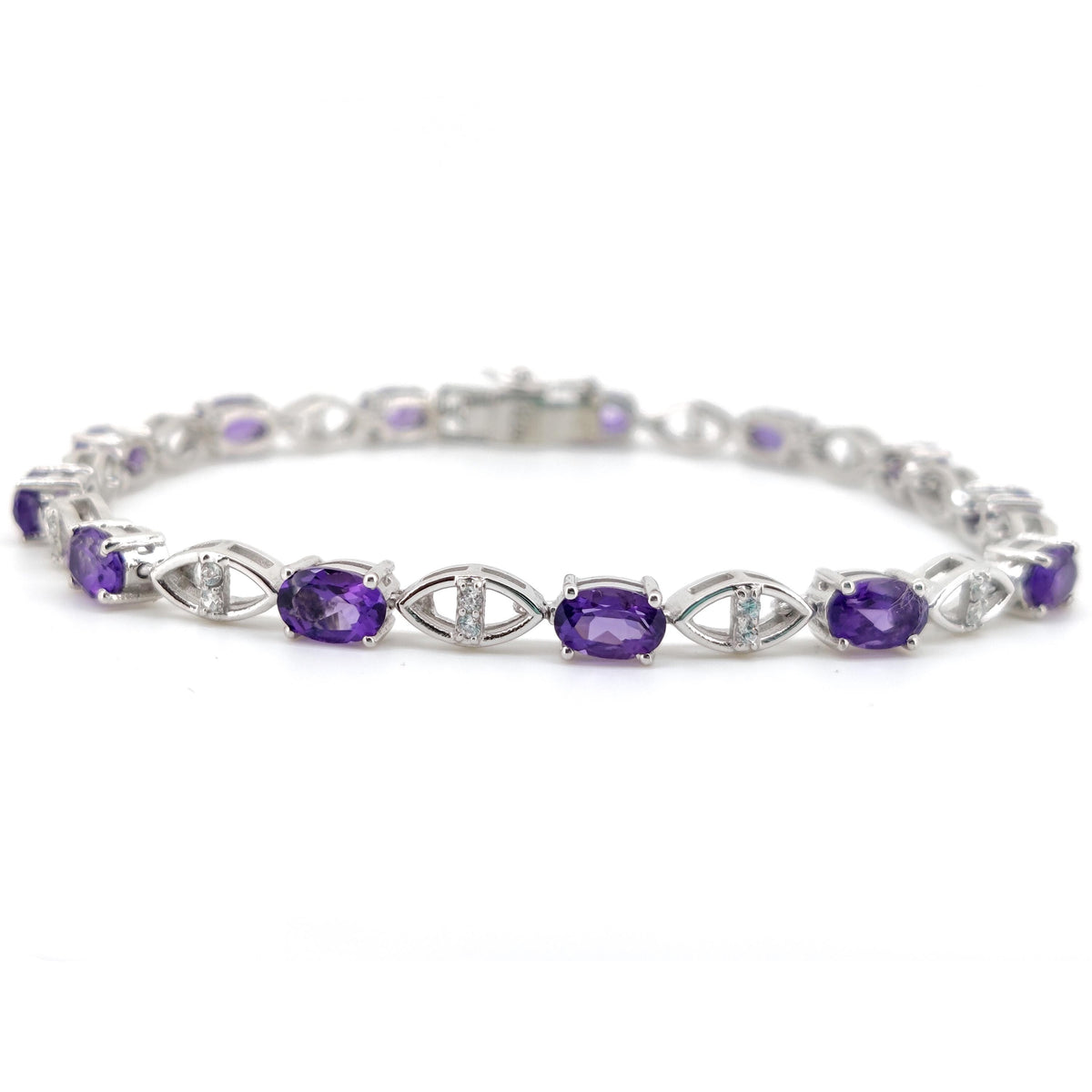 Natural Amethyst Oval Tennis Bracelet, 925 Sterling Silver, February Birthstone