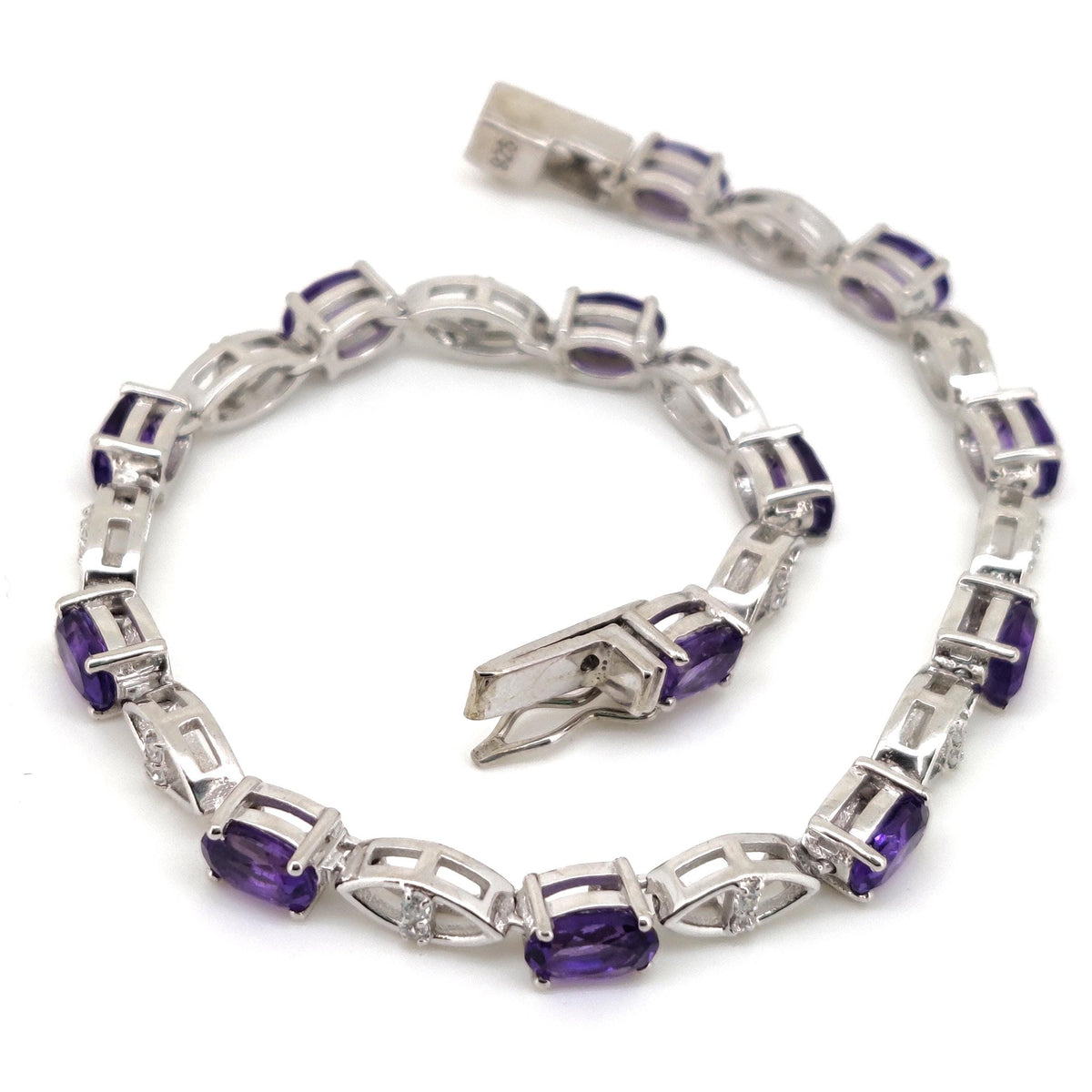 Natural Amethyst Oval Tennis Bracelet, 925 Sterling Silver, February Birthstone