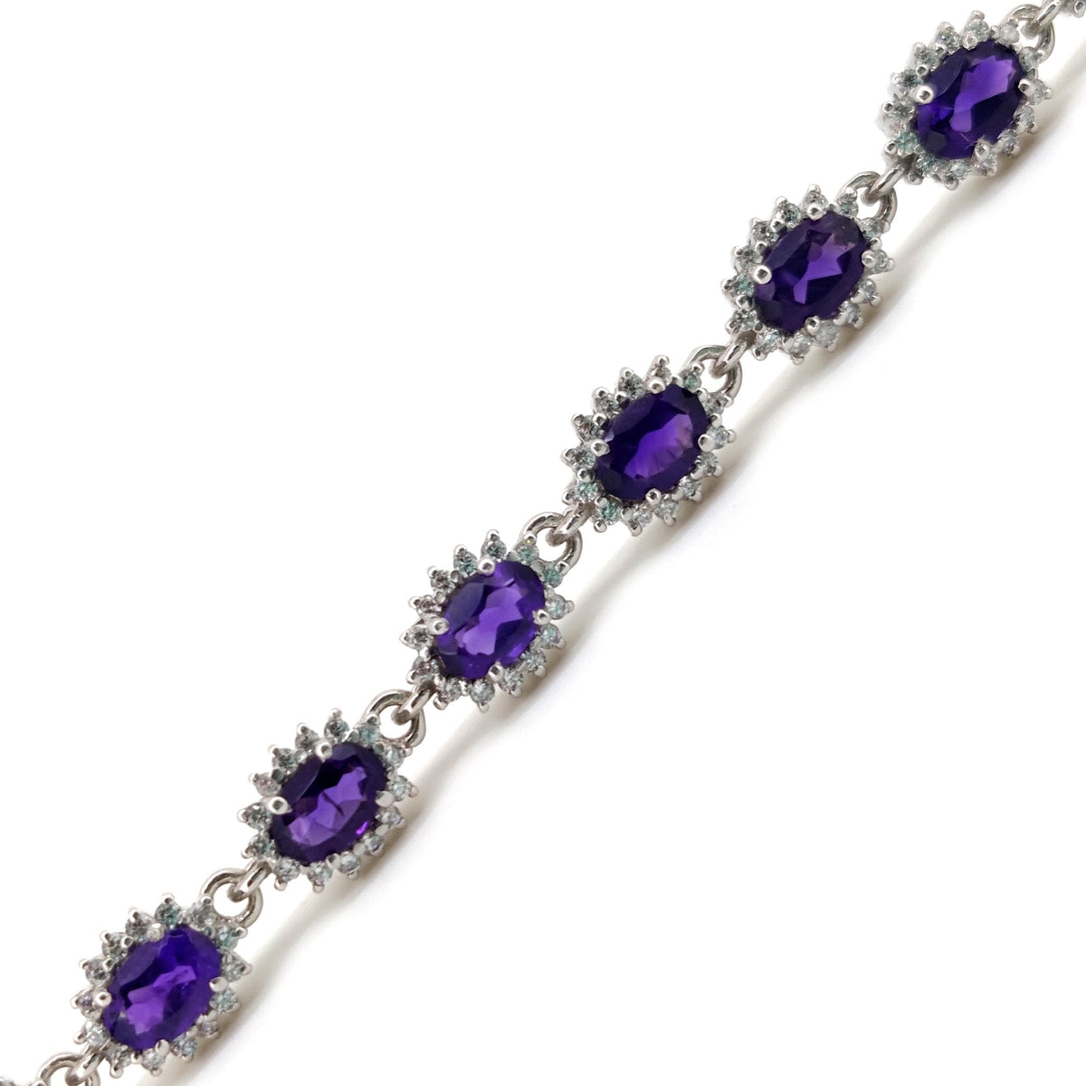 Oval Amethyst Tennis Bracelet, 925 Sterling Silver, February Birthstone Jewelry, Women Gift for Her