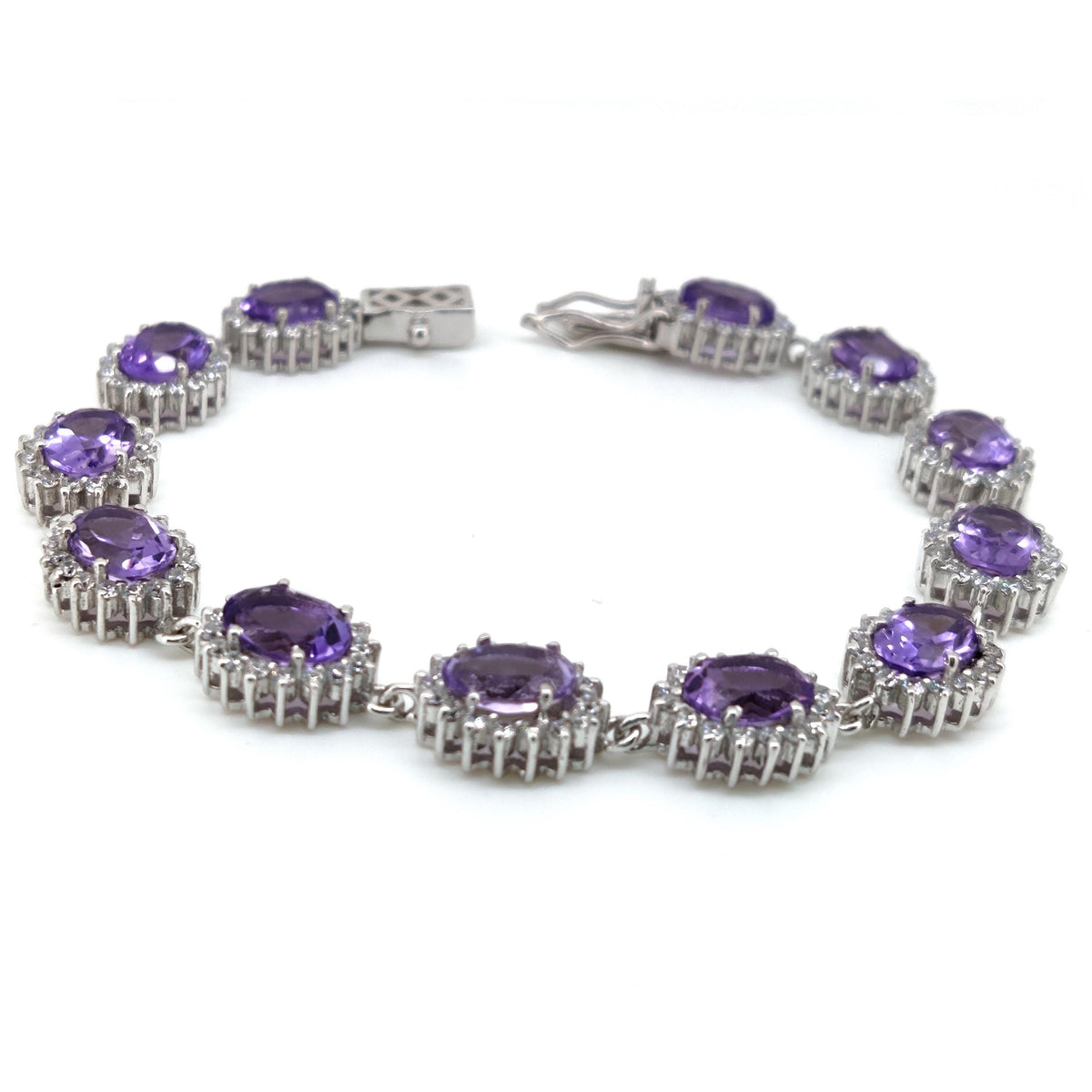 Natural Amethyst Tennis Bracelet, Sterling Silver, 6x8mm Oval Purple Gemstone, February Birthstone, Amethyst Jewelry