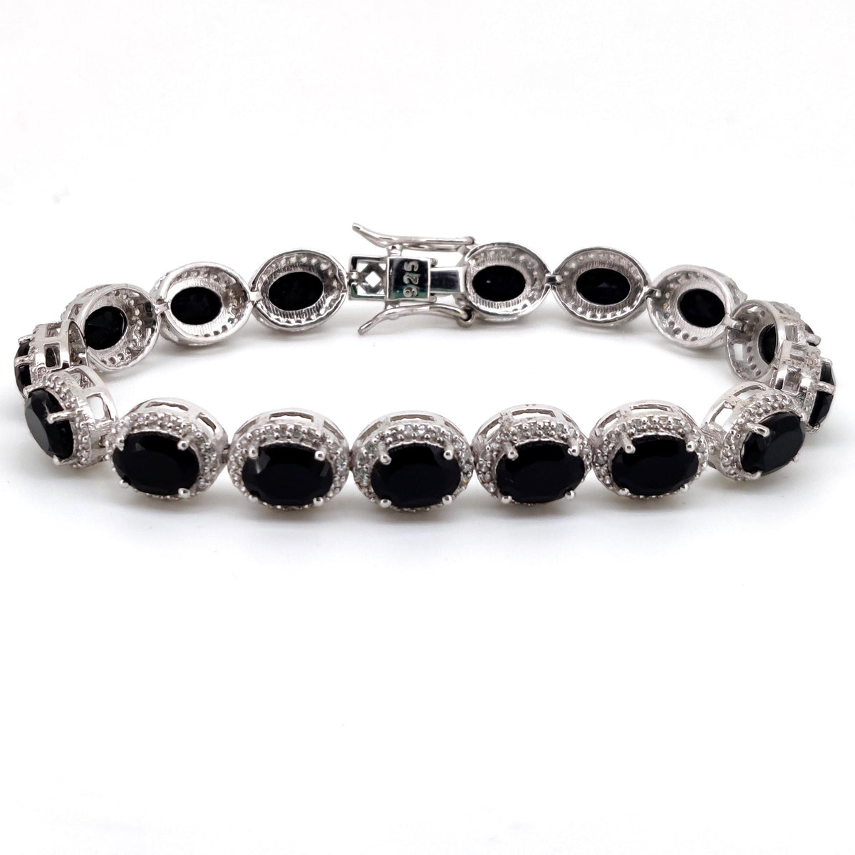Black Onyx Oval Gemstone Tennis Bracelet, Sterling Silver, December Birthstone, Anniversary Gift