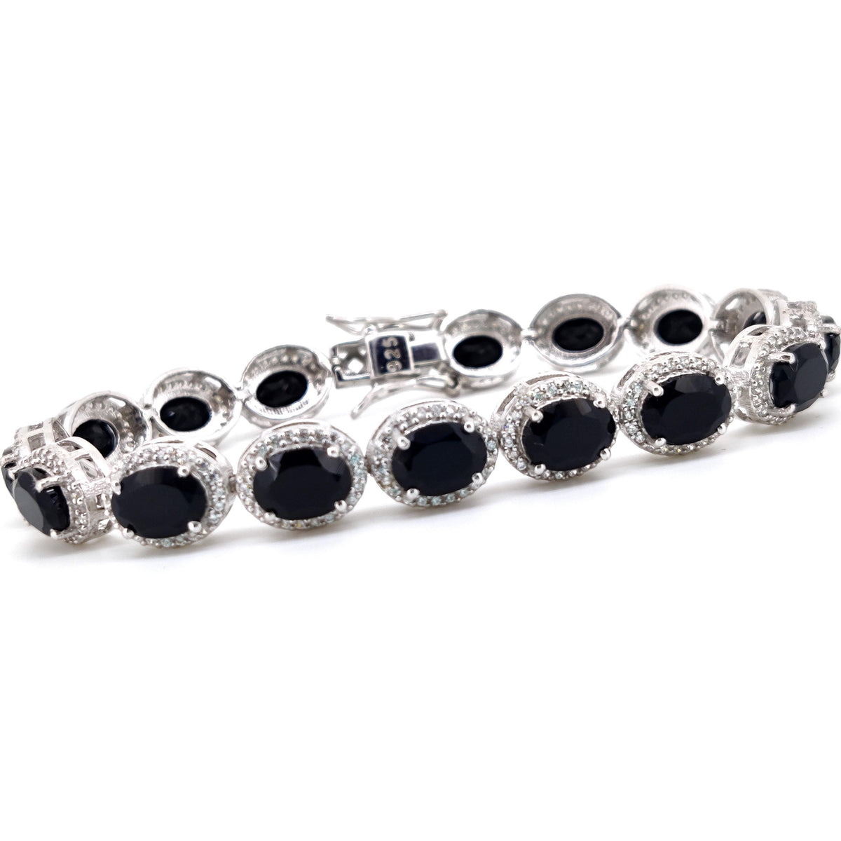 Black Onyx Oval Gemstone Tennis Bracelet, Sterling Silver, December Birthstone, Anniversary Gift