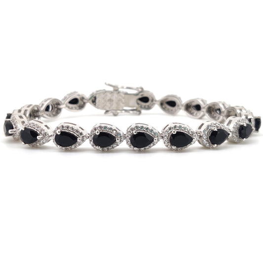 Black Onyx Pear Gemstone Tennis Bracelet: 925 Sterling Silver, Anniversary Jewelry