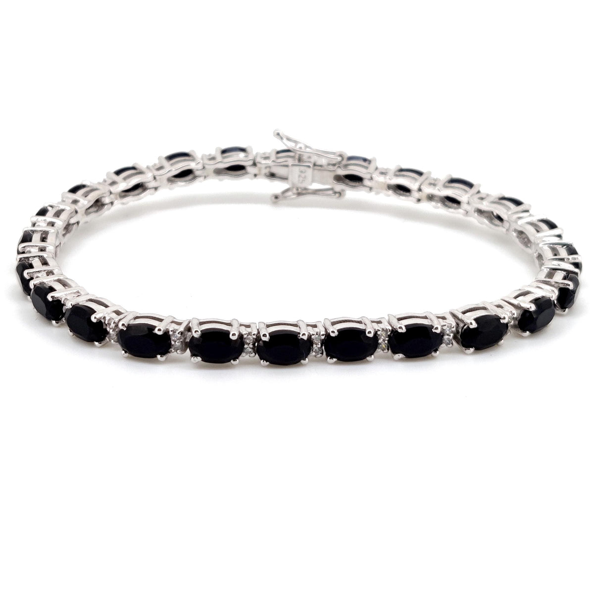 Natural Black Onyx Oval Tennis Bracelet: 925 Sterling Silver, Minimalist Wedding Jewelry