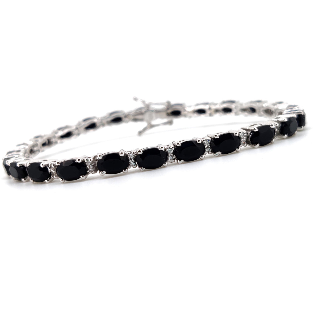 Natural Black Onyx Oval Tennis Bracelet: 925 Sterling Silver, Minimalist Wedding Jewelry