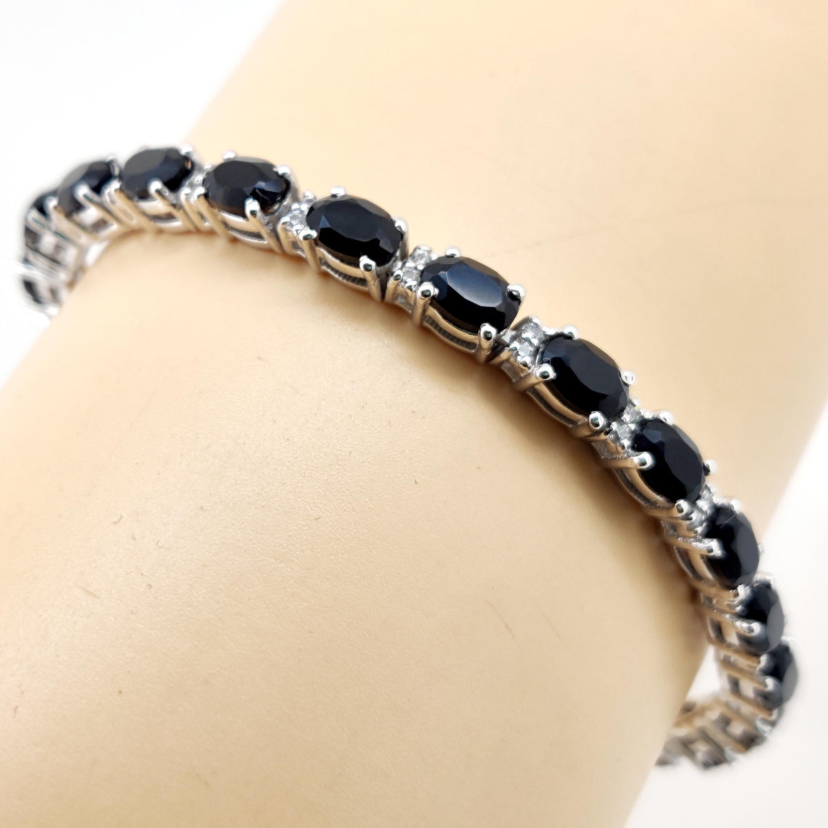 Natural Black Onyx Oval Tennis Bracelet: 925 Sterling Silver, Minimalist Wedding Jewelry