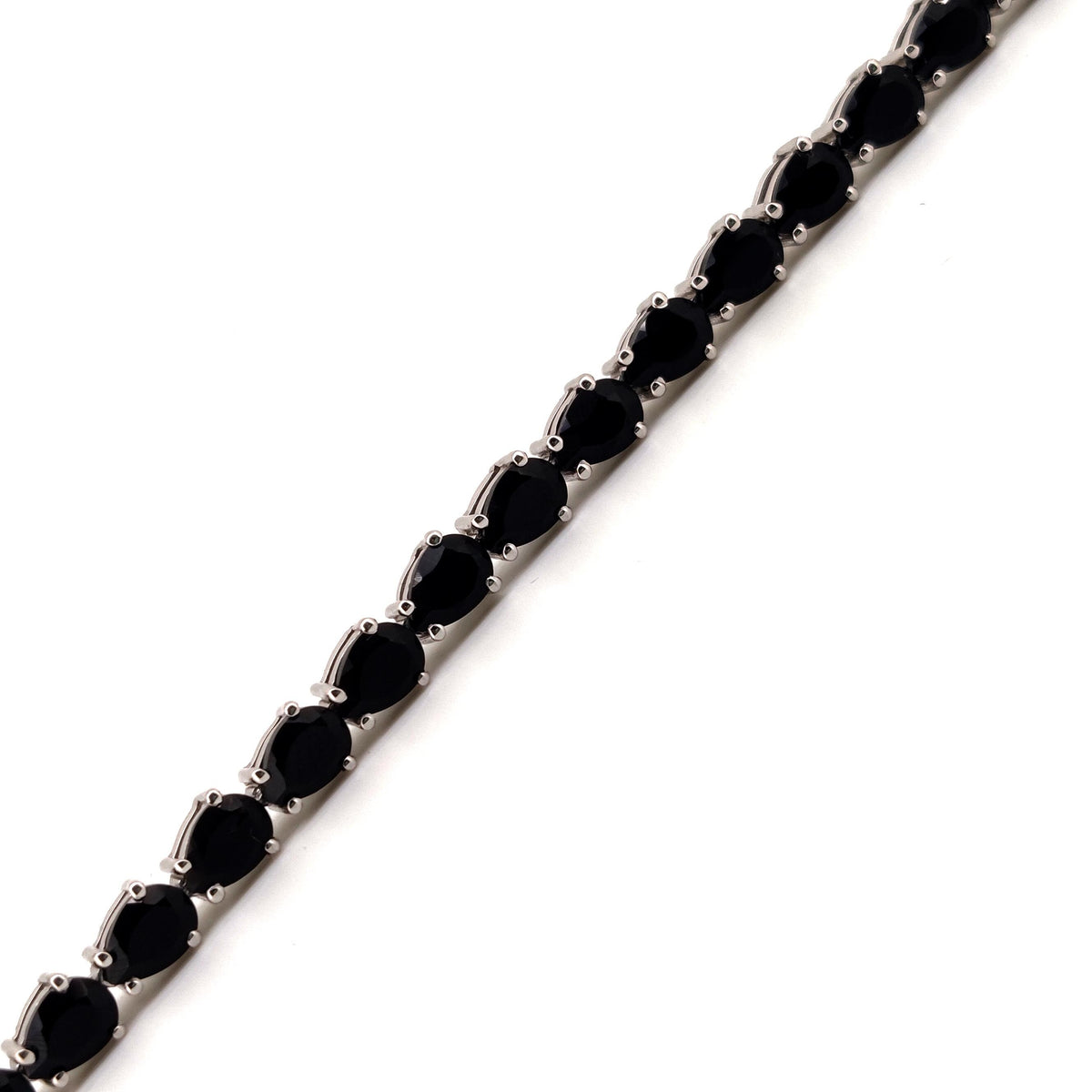 Handmade Black Onyx Pear Cut Tennis Bracelet, Sterling Silver, December Birthstone