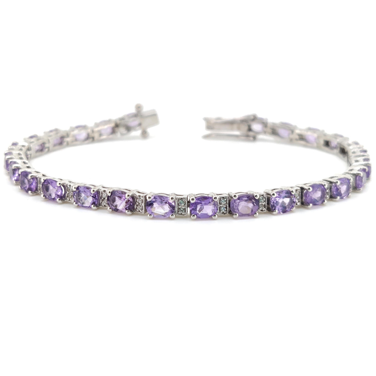 Natural Amethyst Tennis Bracelet-Sterling Silver-Oval Gemstone-February Birthstone, Gift For Her