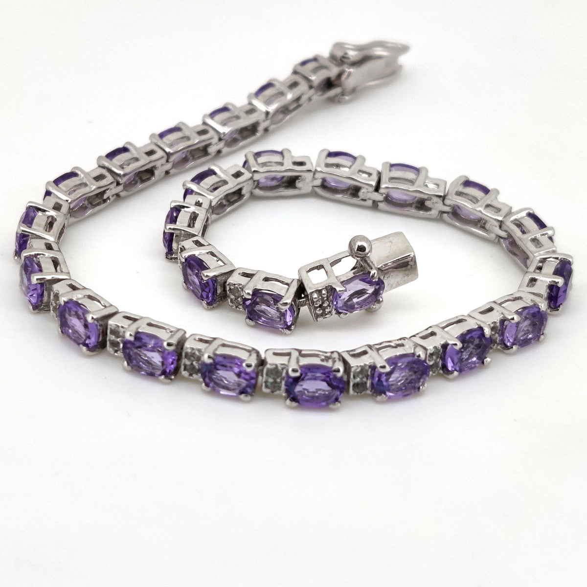 Natural Amethyst Tennis Bracelet-Sterling Silver-Oval Gemstone-February Birthstone, Amethyst Jewelry