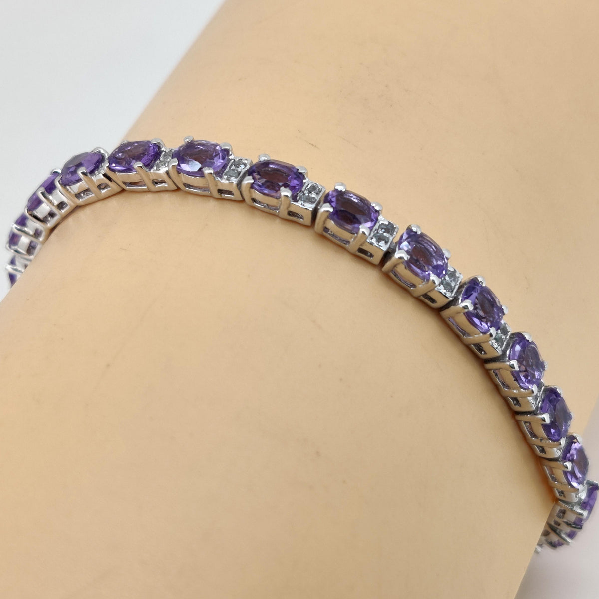 Natural Amethyst Tennis Bracelet-Sterling Silver-Oval Gemstone-February Birthstone, Amethyst Jewelry