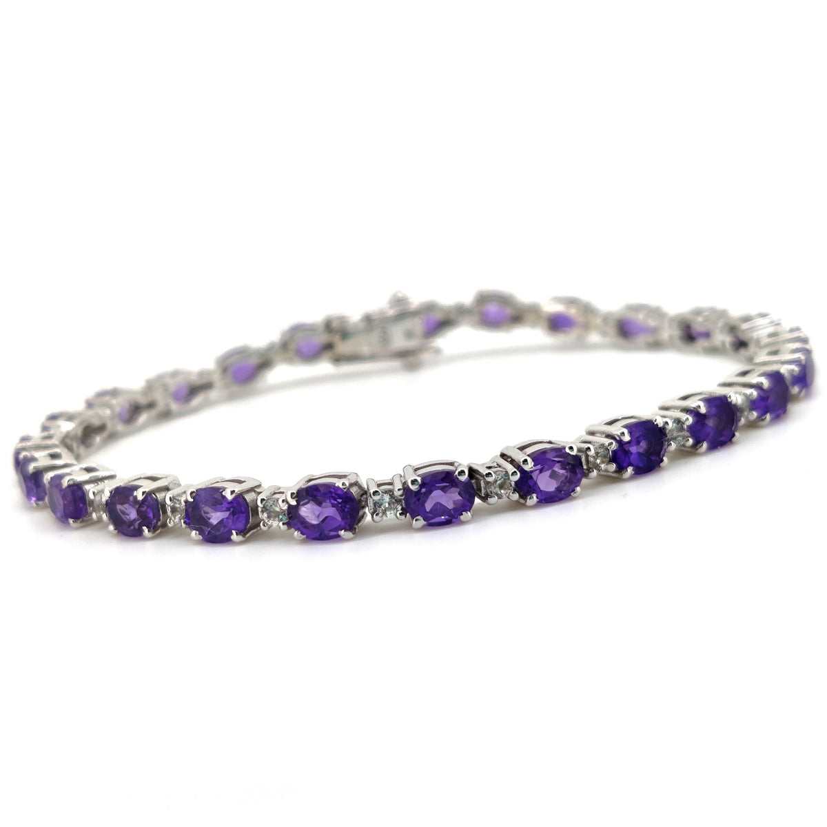 Natural Amethyst Tennis Bracelet-Sterling Silver- Amethyst Jewelry-Oval Gemstone-February Birthstone