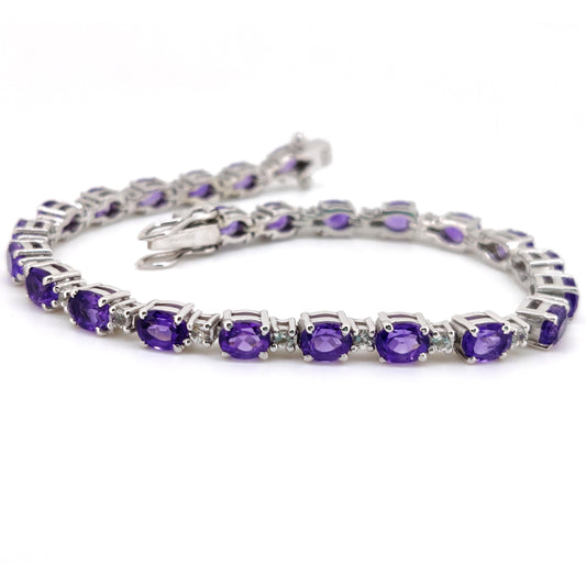 Natural Amethyst Tennis Bracelet-Sterling Silver- Amethyst Jewelry-Oval Gemstone-February Birthstone