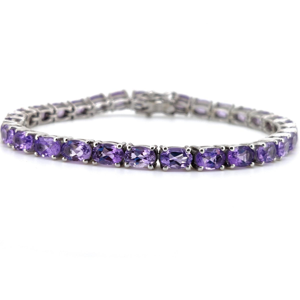 Natural Amethyst Tennis Bracelet-Sterling Silver- Amethyst Jewelry-Oval Gemstone-February Birthstone, Women Gift
