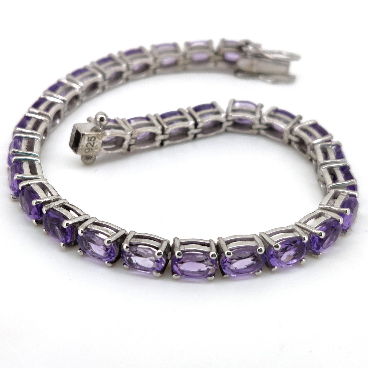 Natural Amethyst Tennis Bracelet-Sterling Silver- Amethyst Jewelry-Oval Gemstone-February Birthstone, Women Gift