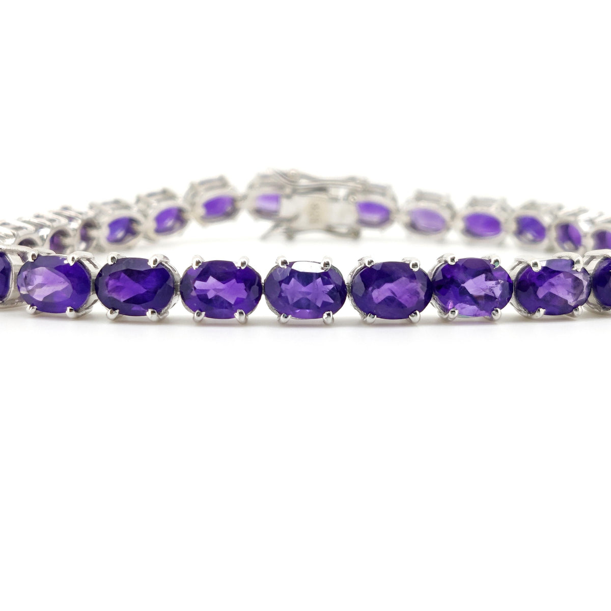 Amethyst Bracelet-925 Sterling Silver- Amethyst Jewelry-Oval Purple Stone-February Birthstone, Tennis Bracelet-Anniversary Gift