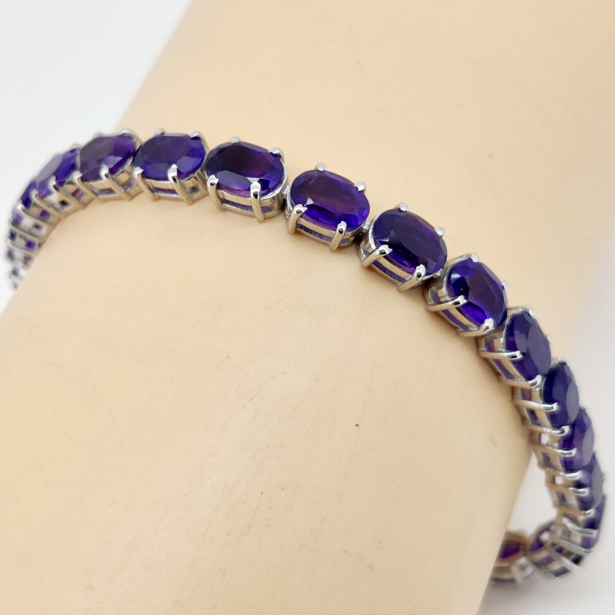 Amethyst Bracelet-925 Sterling Silver- Amethyst Jewelry-Oval Purple Stone-February Birthstone, Tennis Bracelet-Anniversary Gift