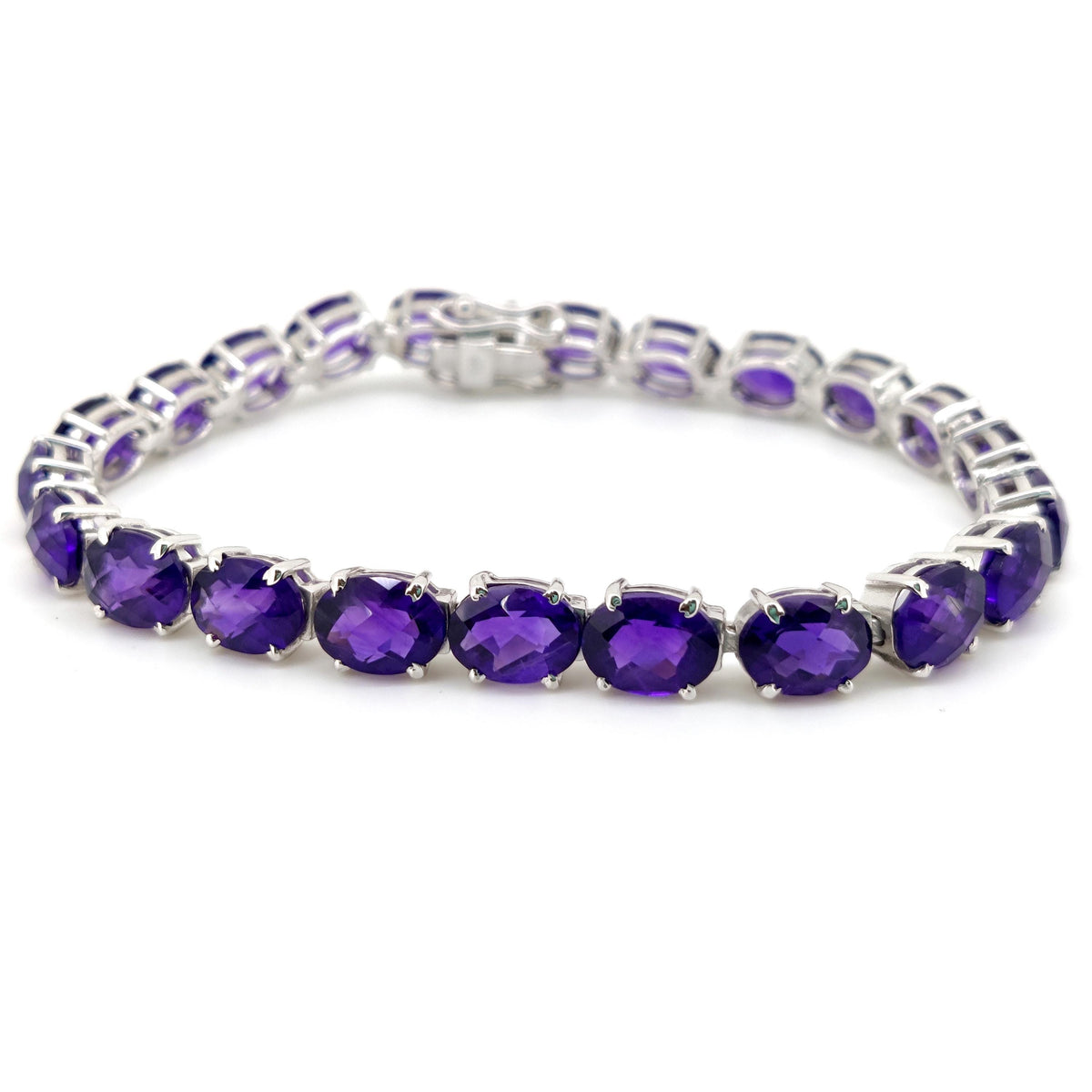 Genuine Amethyst Bracelet-925 Sterling Silver- Amethyst Jewelry-Oval Purple Stone-February Birthstone, Tennis Bracelet-Anniversary Gift
