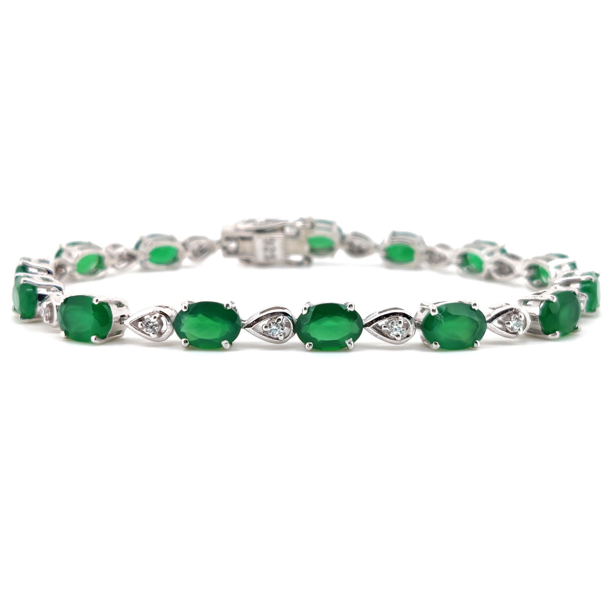 Green Onyx Tennis Bracelet, Sterling Silver, Oval Gemstone, Dainty Bridal Jewelry