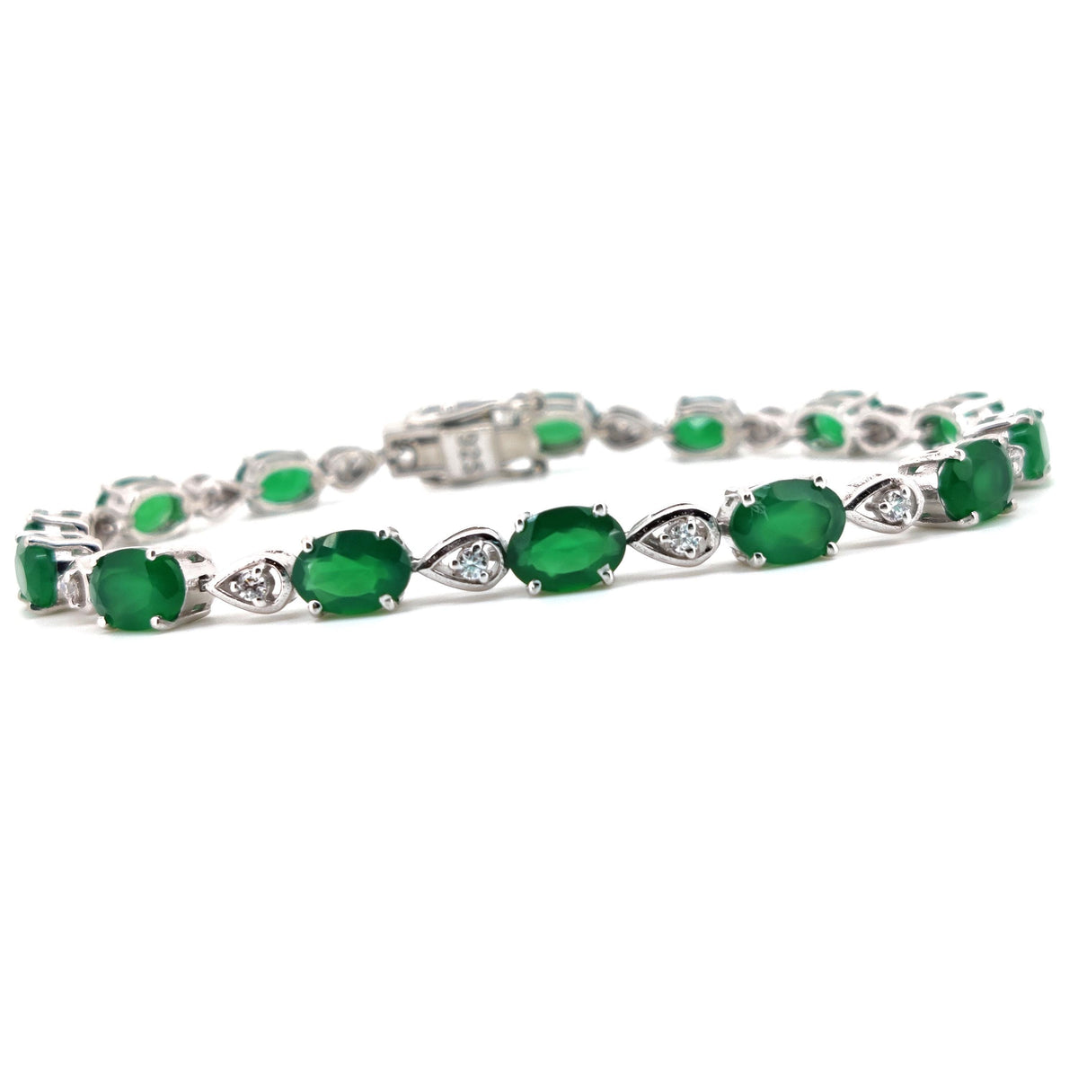Green Onyx Tennis Bracelet, Sterling Silver, Oval Gemstone, Dainty Bridal Jewelry