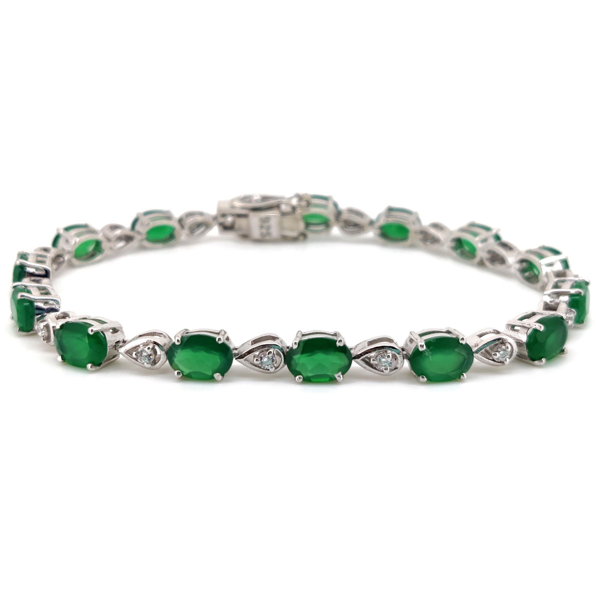 Green Onyx Tennis Bracelet, Sterling Silver, Oval Gemstone, Dainty Bridal Jewelry