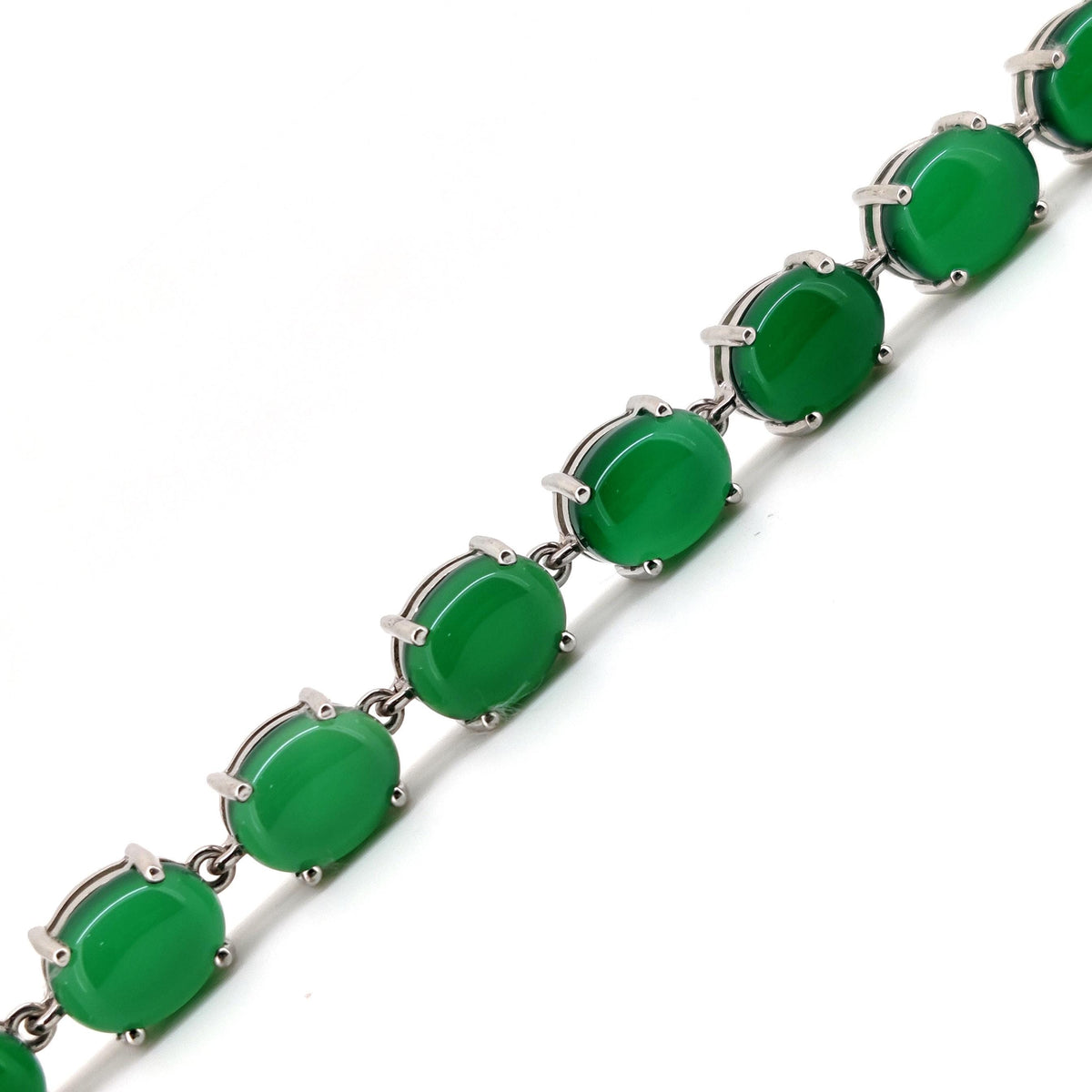 Green Onyx Oval Cabochon Tennis Bracelet, Sterling Silver May Birthstone Jewelry