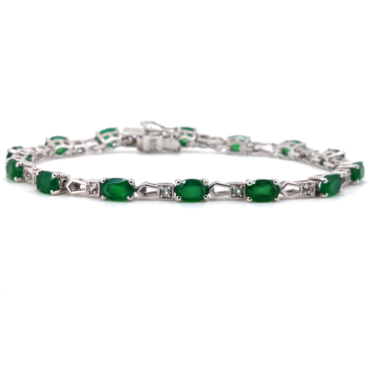Sterling Silver Green Onyx Oval Gemstone Tennis Bracelet, May Birthstone, Layering Jewelry